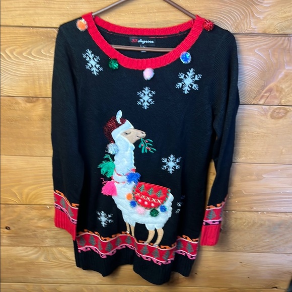 33 Degrees Womens Long Sleeve Llama Snowflakes Ugly Christmas Sweater Md Holiday - Picture 1 of 10